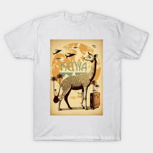 Kenya Giraffe Vintage Travel Art Poster T-Shirt